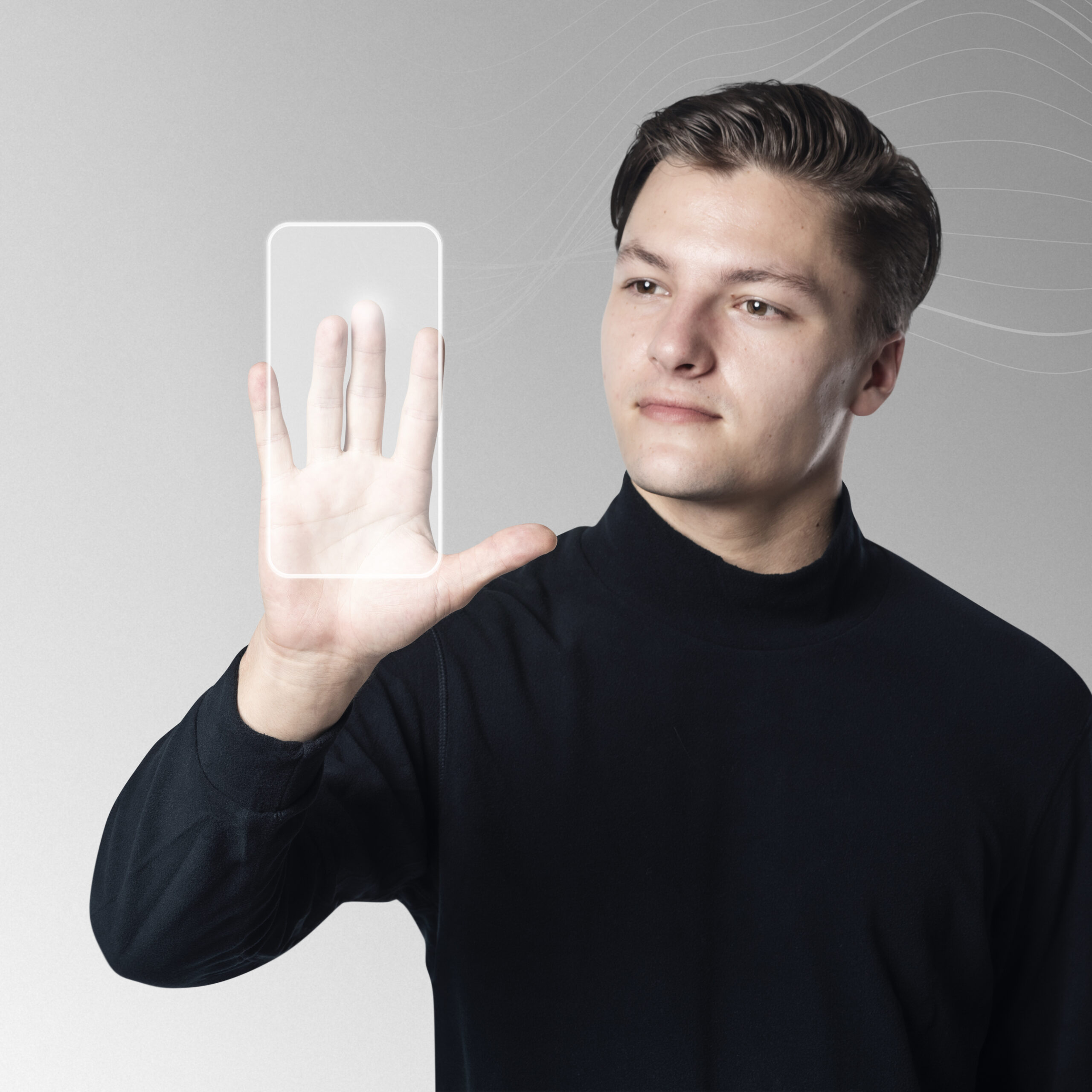 Youth interacting with a glowing holographic interface, symbolizing AI-powered career discovery